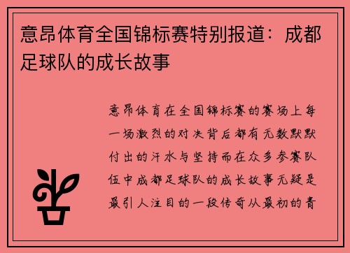 意昂体育全国锦标赛特别报道：成都足球队的成长故事
